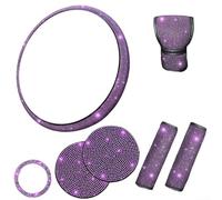 HpLive Ensemble d'équipement intérieur de voiture de luxe avec housse de volant en strass pour pommeau de levier de vitesse Housse de ceinture de siège pour voiture (violet)