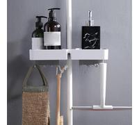 HpLive Étagère pour barres de douche, étagère de douche de grande capacité sans perçage, rangement des deux côtés et 8 crochets, étagère de salle de bain (blanc)