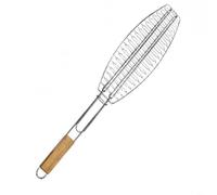 HpLive Grille de cuisson pour poissons, support de barbecue, pince à poisson, panier à poisson en acier inoxydable avec longue poignée en bois, grille de cuisson double face