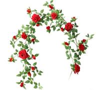 HpLive Guirlande de roses artificielles en soie de 180 cm de diamètre avec fleurs de 11 cm de diamètre pour mariage, Saint-Valentin, anniversaires, fête de jardin et décoration de la maison (rouge)