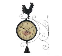 HpLive Horloge de gare double face, horloge murale double face salon horloge décorative horloge en fer noir
