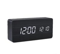 HpLive Horloge de table numérique en bois avec grand écran LED pour l'heure, la date, la température, réveil avec double alarme et snooze, veilleuse pour chambre à coucher, bureau, salon (noir)