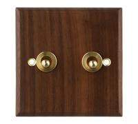 HpLive Interrupteur mural, interrupteur à bascule rétro 1/2 voies en bois de noyer avec levier en laiton, plaque fabriquée à la main pour éclairage intérieur (2 vitesses)