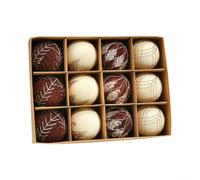 HpLive Lot de 12 boules de Noël en velours de 8 cm avec structure floquée, pendentifs pour décoration festive (marron/blanc)