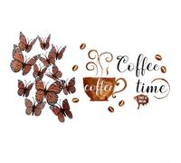 HpLive Lot de 12 stickers muraux tasse de café avec papillons autocollants tasse à café autocollant mural garde-manger arrière-plan décoration