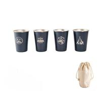 HpLive Lot de 4 gobelets isothermes en acier inoxydable 304 pour l'extérieur avec sac de rangement pour le camping et la randonnée (350 ml, bleu foncé)