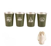 HpLive Lot de 4 gobelets isothermes en acier inoxydable 304 pour l'extérieur avec sac de rangement pour le camping et la randonnée (350 ml, vert)