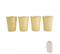 HpLive Lot de 4 gobelets isothermes en acier inoxydable 304 pour l'extérieur avec sac de rangement pour le camping et la randonnée (350 ml, jaune)