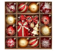 HpLive Lot de 46 boules de Noël peintes à la main - En plastique incassable - Pour arbre et décoration de fête (D)