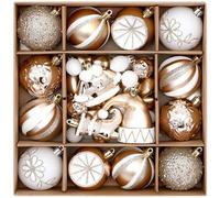 HpLive Lot de 46 boules de sapin de Noël peintes à la main - En plastique incassable - Pour arbre et décoration de fête (C)