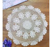 HpLive Nappe en coton au crochet vintage chic, petite nappe ronde en dentelle, décoration de 50,8 cm (blanc)