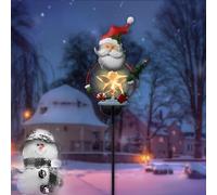 HpLive Père Noël LED solaire de jardin, décoration extérieure en métal robuste avec étoile et bottes, système solaire résistant aux intempéries pour parterres et chemins, éclairage nocturne