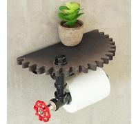 HpLive Porte-papier toilette industriel en bois avec support tubulaire et étagère murale, étagères murales rétro en demi-cercle avec étagère tubulaire (A)