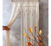 HpLive Rideau de porte tissé à la main - Style bohème - En coton beige - Pour fenêtre, porte, mariage - Décoration de fond - 100 x 200 cm
