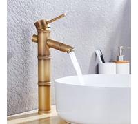 HpLive Robinet de Lavabo en Laiton Antique en Bambou Robinet de Lavabo avec Mitigeur à Levier Unique pour Eau Chaude et Froide pour Salle de Bain Cuisine (L)