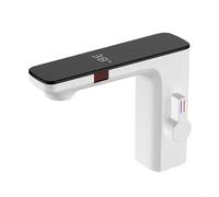 HpLive Robinet de lavabo, robinet infrarouge automatique de salle de bain avec affichage numérique, mitigeur monocommande d'eau chaude et froide avec capteur sans contact (blanc)