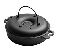 HpLive Rôtissoire à pommes de terre ronde en fonte avec couvercle pour four, extérieur, camping, barbecue, casserole à rôtir, 27 x 22 x 10 cm