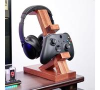HpLive Support de manette de jeu, élégant et support de casque en bois pour joueur (marron)
