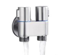 HpLive Vanne coudée à double commande, robinet de machine à laver à double commande G1/2 1 entrée 2 sorties avec poignée en métal et interrupteur rotatif (argent)