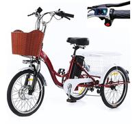 HpLNDas Tricycle éLectrique 20 Pouces pour Adulte (7 Vitesses) - Charge 150 Kg, Klaxon Et Phare LED, pour Les DéPlacements Quotidiens, Les Courses Et Le Transport De Marchandises à Domicile,Basket