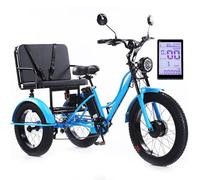 HpLNDas Tricycle éLectrique 24 Pouces à Gros Pneus avec Siège Passager pour Adulte, VéLo éLectrique 48 V/18 Ah - Charge Maximale : 150 Kg, écran LCD Et Phare, pour La Ville Et La Montagne.,Blue