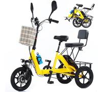 HpLNDas Tricycle éLectrique Pliable pour Adultes, 3 Roues De 14 Pouces avec SièGe Passager Et Grand Panier, VéLo Pliable, Batterie Au Lithium 48 V 10 Ah, Charge Maximale : 180 Kg.,Yellow