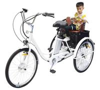 HpLNDas Vélo électrique Familial à 3 Roues,Tricycle éLectrique pour Adulte avec Panier/Batterie Amovible,Pneus De 24 Pouces,avec SièGe Ou Panier De Traction,Charge Maximale:150 Kg,White-WithSeat