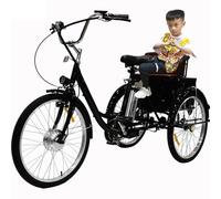 HpLNDas Vélo électrique Familial à 3 Roues,Tricycle éLectrique pour Adulte avec Panier/Batterie Amovible,Pneus De 24 Pouces,avec SièGe Ou Panier De Traction,Charge Maximale:150 Kg,Black-WithSeat
