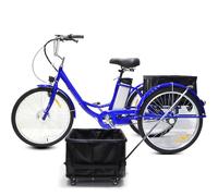 HpLNDas Vélo électrique Familial à 3 Roues,Tricycle éLectrique pour Adulte avec Panier/Batterie Amovible,Pneus De 24 Pouces,avec SièGe Ou Panier De Traction,Charge Maximale:150 Kg,Blue-WithPullBasket