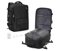 HPLQQ Sac à dos sous vide de voyage avec pompe, Cabine Avion Easyjet Bagage cabine à main avec compression pour homme et femme,Sac airbag avec pompe,V1-Noir