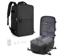 HPLQQ Sac à dos sous vide de voyage avec pompe, Cabine Avion Easyjet Bagage cabine à main avec compression pour homme et femme,Sac airbag avec pompe,S1-Noir