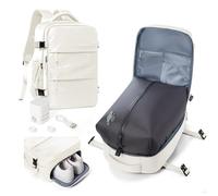 HPLQQ Sac à dos sous vide de voyage avec pompe, Cabine Avion Ryanair/Wizz 40x30x20 Bagage cabine à main avec compression pour homme et femme,Sac airbag avec pompe,O2-Blanc cassé
