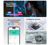 HPLSZCN Smart Ring for Men Women with Charging Case, Multi-Sport Mode Podometer, Heart Rate, SpO2, Sleep, IP68 Waterproof, Fitness Activity Tracking Ring Android iOS, Size 8, Black (Argent, 10)