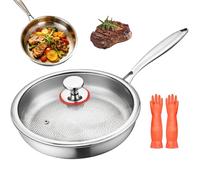 HPMCVE Poêle antiadhésive en Titanse pur, poêles en Titanse avec conception de rétention d'huile, ustensiles de cuisine sans revêtement pour usage domestique, chauffage uniforme et rapide(11.82in)