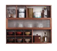 HPMCVE Porte-Tasse à thé Chinois en Bois Massif, présentoir à théière 60x50 cm pour Mur, Support de Rangement pour Vaisselle de décoration Vintage, présentoir à théière(Brown)