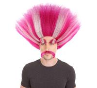 HPO HALLOWEEN PARTY ONLINE Perruque pour homme Troll King avec sourcils et moustache - Blanc et rose - Perruque fantaisie cosplay pour Halloween, déguisement et costumes inspirés du film