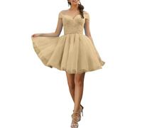 HPPEE Robe de bal courte en tulle pour femme, robe de bal pour adolescentes, mini robe de cocktail scintillante WYX575, champagne, 38
