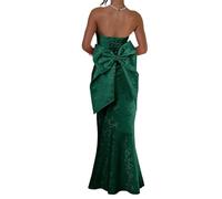 HPPEE Robe de bal en satin jacquard floral pour femme 2026 sans bretelles, robe de bal de sirène longue robe de cocktail, vert émeraude, 40