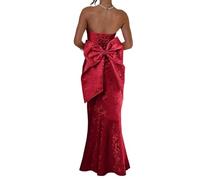 HPPEE Robe de bal en satin jacquard floral pour femme 2026 sans bretelles, robe de bal de sirène longue robe de cocktail, bordeaux, 46