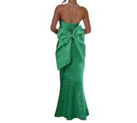 HPPEE Robe de bal en satin jacquard floral pour femme 2026 sans bretelles, robe de bal de sirène longue robe de cocktail, vert chasse, 38