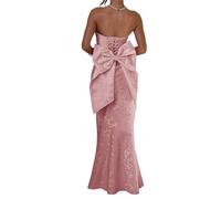 HPPEE Robe de bal en satin jacquard floral pour femme 2026 sans bretelles, robe de bal de sirène longue robe de cocktail, vieux rose, 46