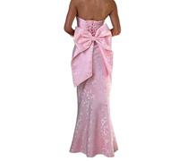 HPPEE Robe de bal en satin jacquard floral pour femme 2026 sans bretelles, robe de bal de sirène longue robe de cocktail, rose, 42