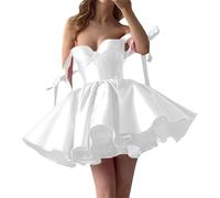 HPPEE Robe de bal en satin pour adolescents avec bretelles nœud et mini robes de bal, robes de cocktail courtes WYX583, blanc, 34