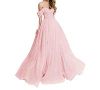 HPPEE Robe de bal longue à épaules dénudées en tulle pailleté Robe de soirée formelle WYX486 Rose Taille 39