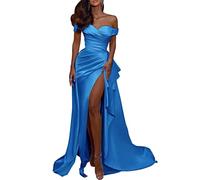 HPPEE Robe de bal sirène élégante avec fente pour femme, bleu, 44