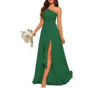 HPPEE Robe de demoiselle d'honneur asymétrique en mousseline de soie avec longue robe plissée pour femme WYX476, vert émeraude, 36