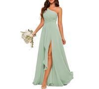 HPPEE Robe de demoiselle d'honneur asymétrique en mousseline de soie avec longue robe plissée pour femme WYX476, vert sauge, 34
