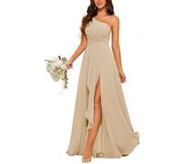 HPPEE Robe de demoiselle d'honneur asymétrique en mousseline de soie avec longue robe plissée pour femme, champagne, 40