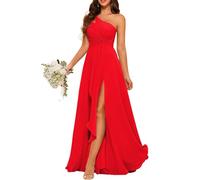 HPPEE Robe de demoiselle d'honneur asymétrique en mousseline de soie avec longue robe plissée pour femme WYX476, Rouge, 48 plus