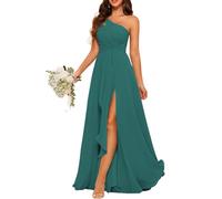 HPPEE Robe de demoiselle d'honneur asymétrique en mousseline de soie avec longue robe plissée pour femme WYX476, paon, 42